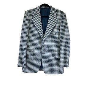 Ratner Clothes Hughes Hatcher Jacket Blue Pattern Houndstooth Blazer Mens M/L 40